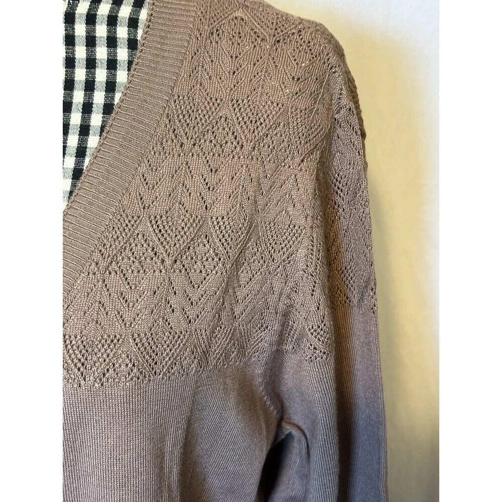 New Lety&Me Leana Pointelle Detail Open Cardigan Mocha Size Medium
